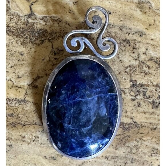 Artisan Pendant 2.25" Sodalite‎ Cab Blue Oval SS Signed 925 Sterling 21.9g READ - Picture 1 of 8
